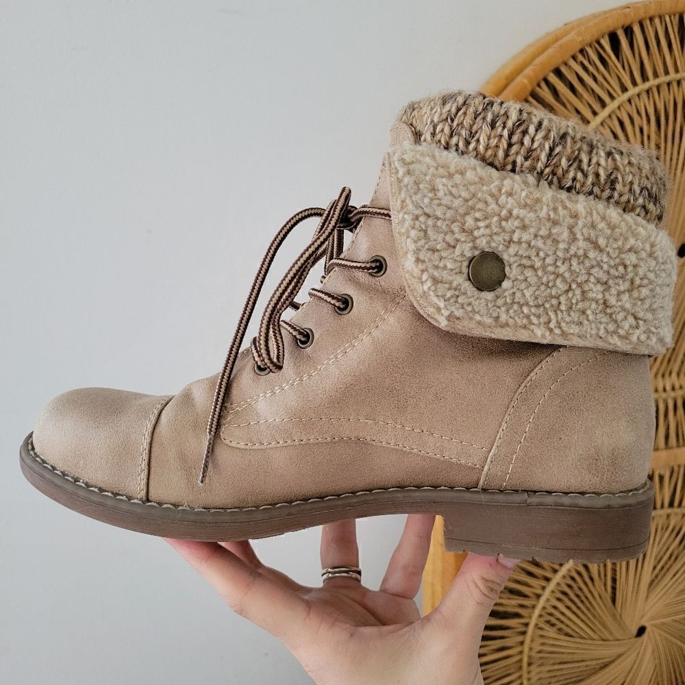 Cliffs White Mountain Ankle Boots Tan Sweater Cuff 9M - Picture 7 of 10
